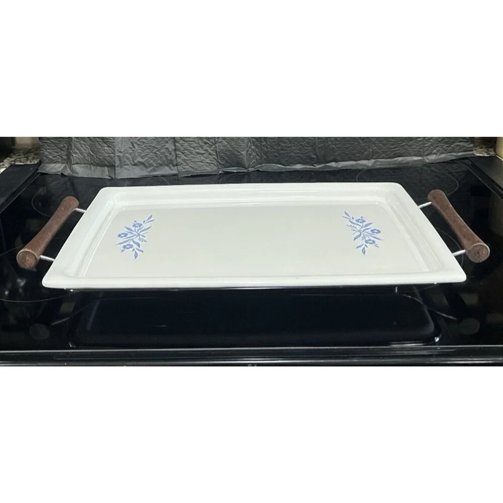 Vtg Corning Ware Blue Cornflower Broil Bake Tray P-35-B w/ Cradle 16x10 Roaster